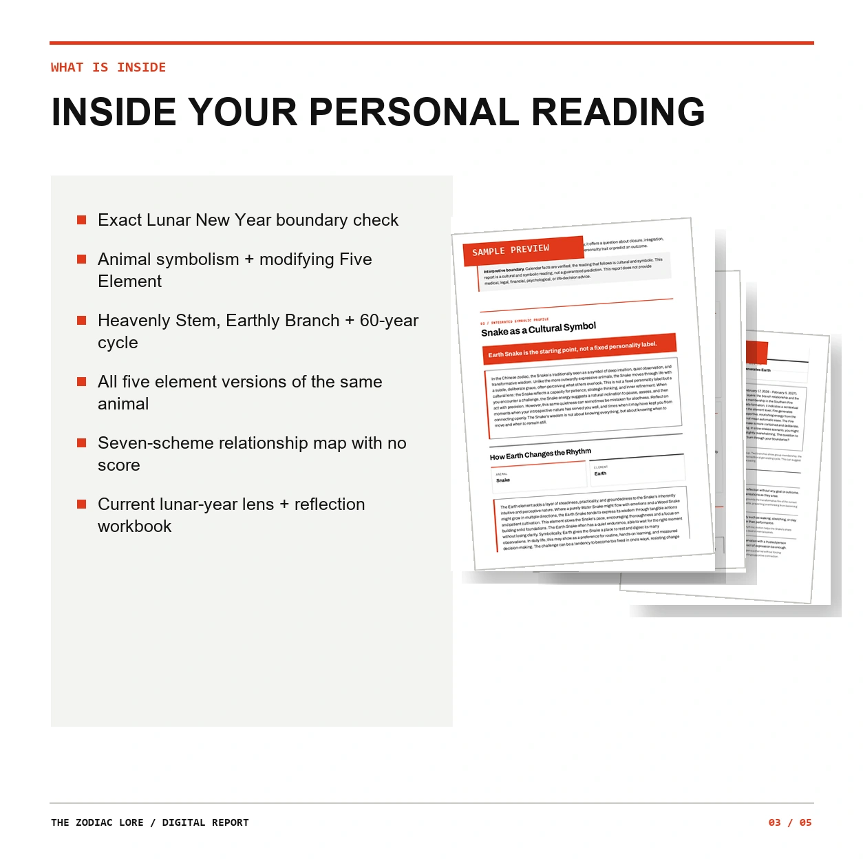 Contents of the personalized Chinese zodiac Year Pillar report