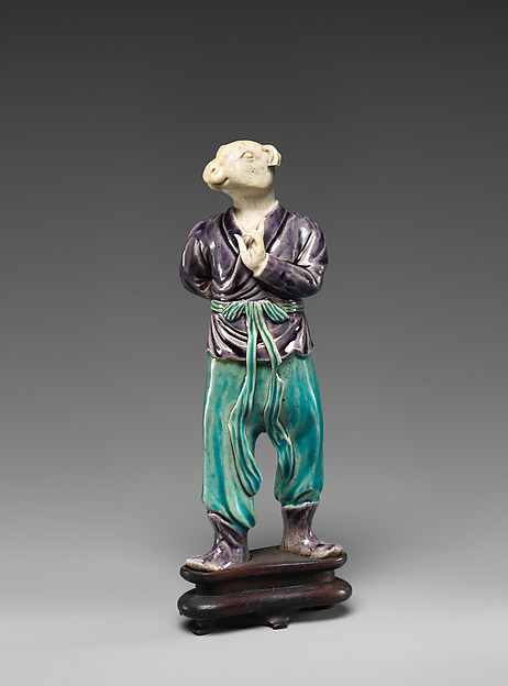 Figurine en porcelaine chinoise représentant le signe du Chien du zodiaque, de Jingdezhen, fin du XVIIe siècle – début du XVIIIe siècle, The Metropolitan Museum of Art